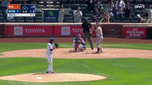 A Baseball Game Between Bal And Nym With A Score Of 1-2 GIF