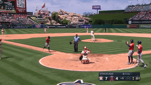 A Baseball Game Between The Angels And The Astros Is Being Played GIF