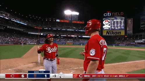 A Baseball Game Between The Reds And The Yankees Is Being Played At Citi Field GIF