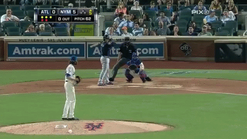a baseball game is being played between the atl and nym teams