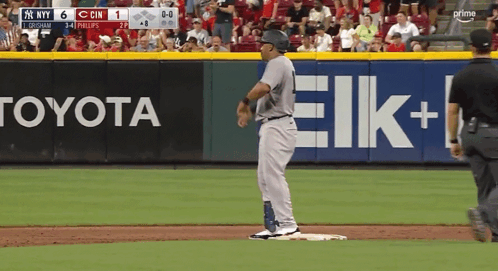 A Baseball Game Is Being Played Between The New York Yankees And Cincinnati Indians GIF