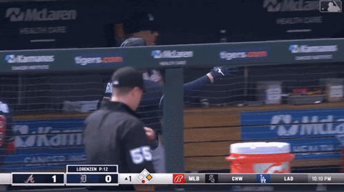 A Baseball Game Is Being Played Between The Tigers And The Dodgers GIF
