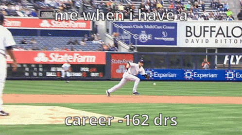 A Baseball Game Is Being Played In A Stadium With Ads For State Farm And Buffalo GIF