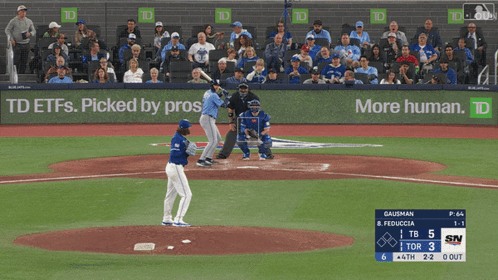 A Baseball Game Is Being Played In Front Of A Banner That Says Td Etfs GIF