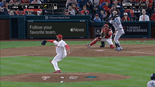 A Baseball Game Is Being Played In Front Of A Citizens Bank Park Banner GIF