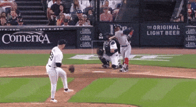 A Baseball Game Is Being Played In Front Of A Comerica Banner GIF