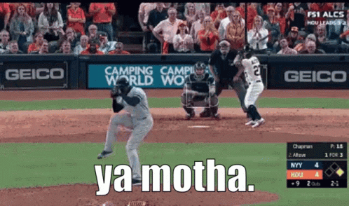 A Baseball Game Is Being Played In Front Of A Crowd With Advertisements For Geico And Camping World GIF