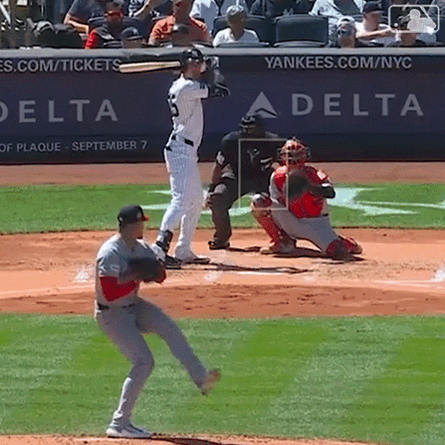 A Baseball Game Is Being Played In Front Of A Delta Sign GIF