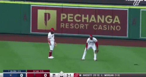 A Baseball Game Is Being Played In Front Of A Pechanga Resort Casino Banner GIF
