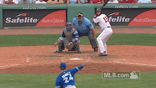 A Baseball Game Is Being Played In Front Of A Safelite Autoglass Advertisement GIF