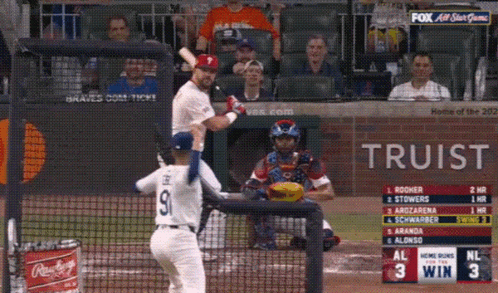A Baseball Game Is Being Played In Front Of A Sign That Says Truist GIF