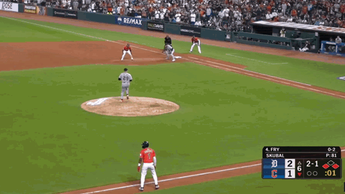 A Baseball Game Is Being Played In Front Of An Advertisement For Progressive GIF
