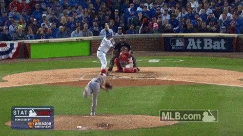 A Baseball Game Is Being Played With An Ad For At Bat In The Background GIF