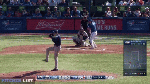 A Baseball Game Is Being Played With An Ad For Budweiser GIF