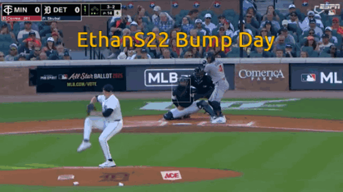 A Baseball Game Is Being Played With The Words Ethans22 Bump Day On The Screen GIF