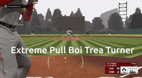 A Baseball Game Is Being Played With The Words Extreme Pull Boi Treo Turner On The Screen GIF