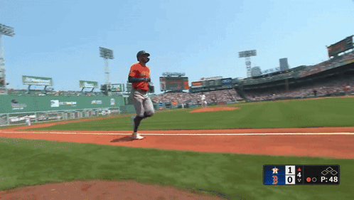 A Baseball Game Is Underway And The Scoreboard Shows That The Boston Red Sox Are Leading 1 To 0 GIF