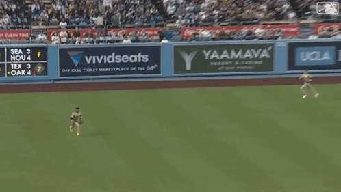 A Baseball Game Is Underway With A Vividseats Ad On The Wall GIF