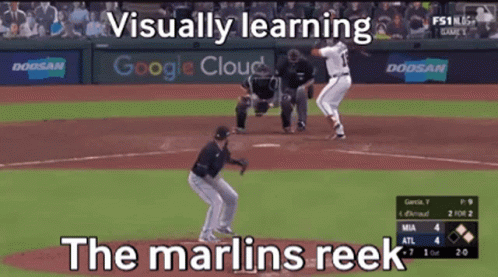 A Baseball Game With The Words Visually Learning The Marlins Reek At The Bottom GIF