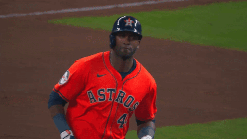 A Baseball Player For The Astros Wears A Red Jersey GIF