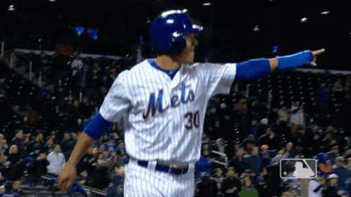 A Baseball Player For The Mets Is Pointing To The Crowd GIF