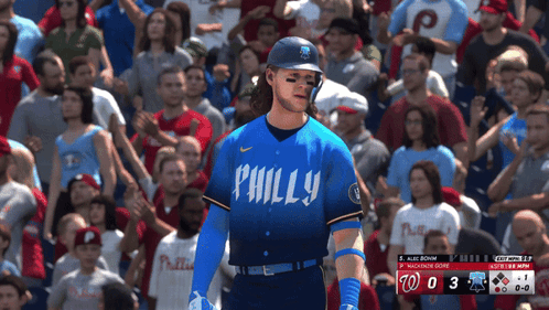 A Baseball Player For The Phillies Stands In Front Of The Crowd GIF