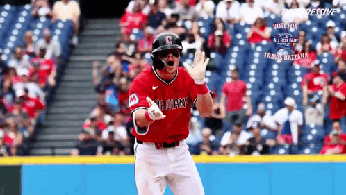 A Baseball Player In A Red Uniform With The Letter C On The Front GIF