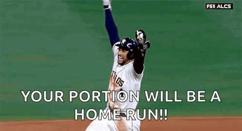 A Baseball Player Is Celebrating A Home Run With His Arms In The Air GIF