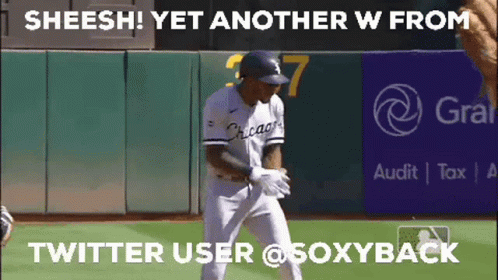 A Baseball Player Is Dancing On The Field With A Caption That Says Twitter User @Soxyback GIF