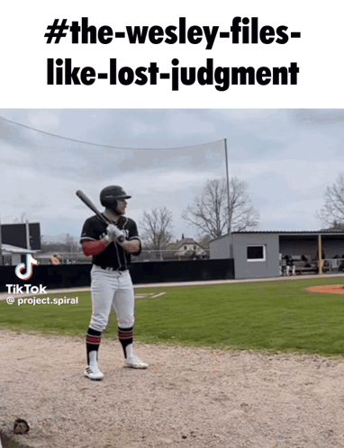A Baseball Player Is Getting Ready To Bat With A Caption That Says #The-Wesley-Files Like Lost-Judgment GIF