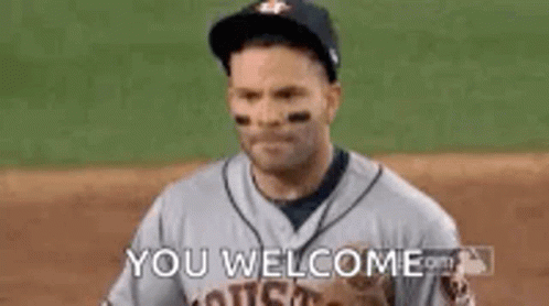 A Baseball Player Is Giving A Thumbs Up And Says `` You Welcome '' . GIF