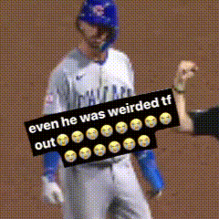A Baseball Player Is Holding A Sign That Says " Even He Was Weirded Tf Out " GIF