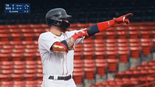 A Baseball Player Is Pointing At A Scoreboard That Says Tb 2 GIF