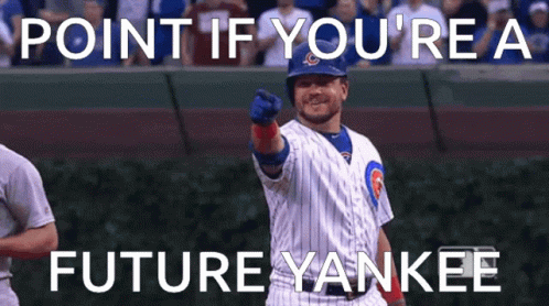 A Baseball Player Is Pointing At The Camera With The Words Point If You 'Re A Future Yankee GIF