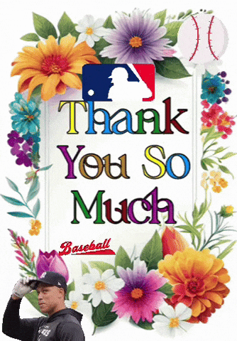 A Baseball Player Is Surrounded By Flowers And A Sign That Says Thank You So Much GIF