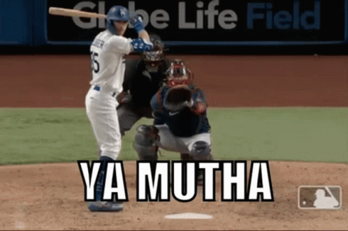 A Baseball Player Is Swinging A Bat At A Ball While A Catcher Looks On . GIF