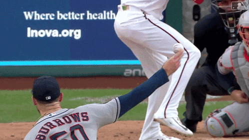 A Baseball Player Named Burrows Is Trying To Catch The Ball GIF