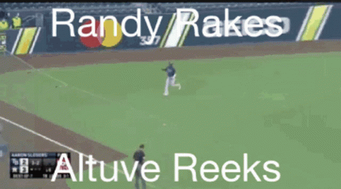 A Baseball Player Named Randy Rakes Runs To First Base GIF