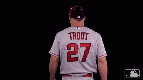 A Baseball Player Named Trout Is Wearing A Number 27 Jersey GIF