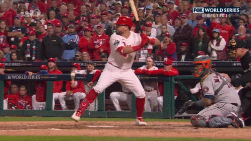 A Baseball Player Swings His Bat At A Pitch During A Fox World Series Baseball Game GIF