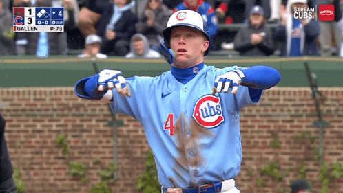 A Baseball Player Wearing A Blue Cubs Uniform GIF