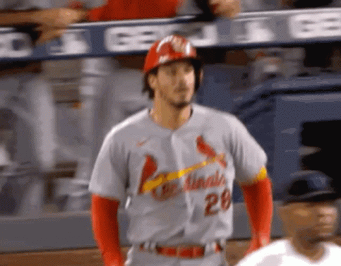 A Baseball Player Wearing A Cardinals Jersey Stands On The Field GIF