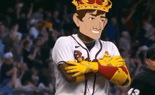A Baseball Player Wearing A Crown And Gloves With The Number 43 On The Back Of His Jersey GIF