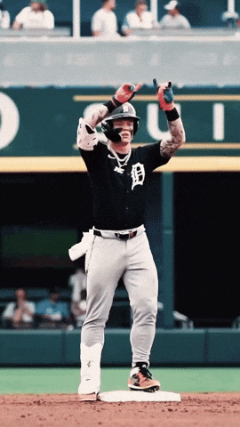 A Baseball Player Wearing A Helmet With The Letter D On It GIF