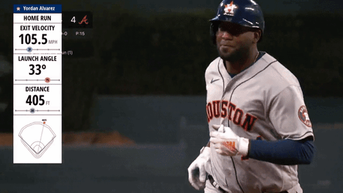 A Baseball Player Wearing A Houston Jersey Is Running Towards Home Plate GIF