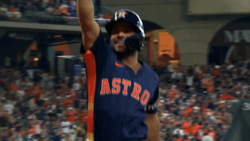 A Baseball Player Wearing A Jersey That Says Astros GIF