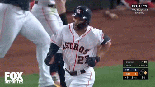 A Baseball Player Wearing A Jersey That Says Astros GIF