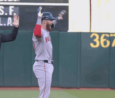 A Baseball Player Wearing A Jersey That Says Boston GIF