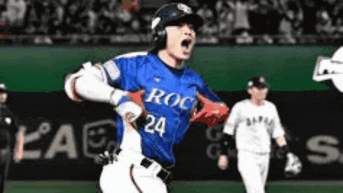 A Baseball Player Wearing A Jersey That Says Rock 24 GIF
