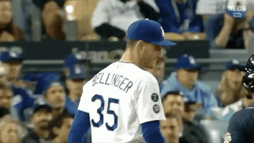 A Baseball Player Wearing A Jersey With The Number 35 On It Is Standing In Front Of A Crowd . GIF